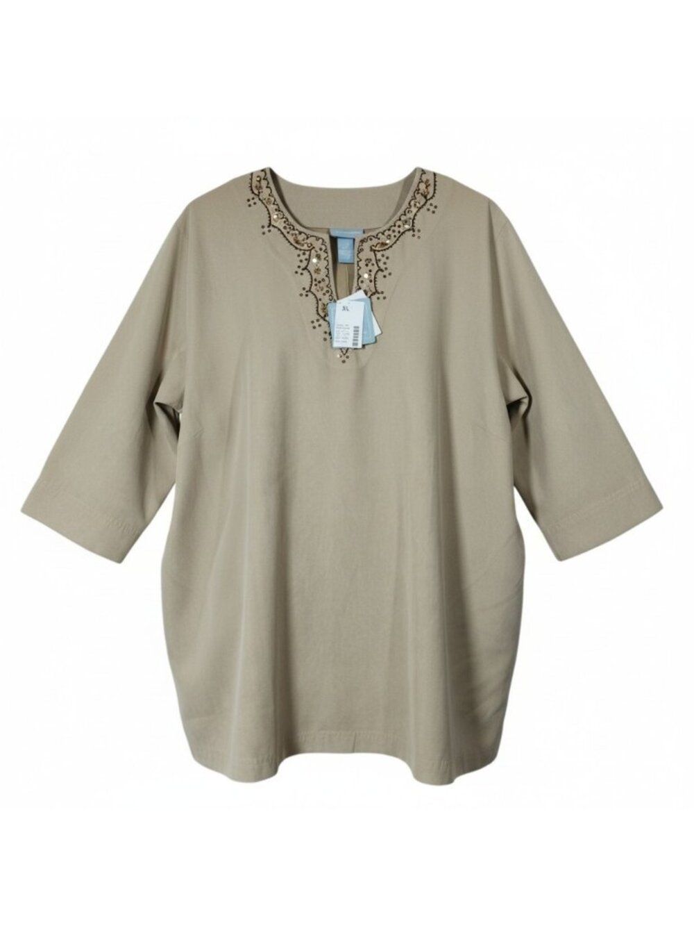 Liz & Me Tunic Top Shirt Plus Size 26/28 Faux Suede Beaded 3/4 Sleeve Boho